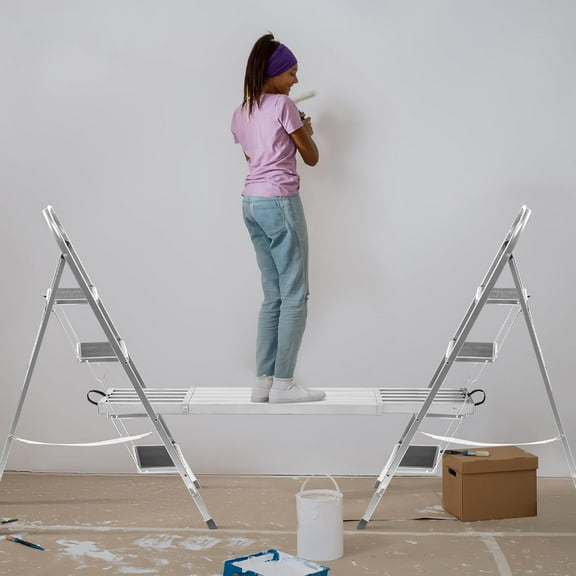 Rugerasy 6-9FT Aluminum Telescoping Plank,Ladder Work Plank,440 Lbs Max Load,12.5 Inch Width,Telescoping Scaffolding Platform with Skid-Proof Platform Scaffold Ladder Accessory,Telescopic