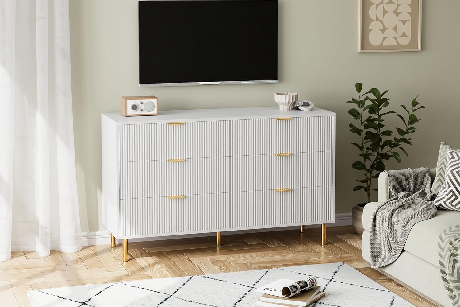 Rugerasy 6 Drawer Dresser,Modern Dresser for Bedroom with Gold Handle ...