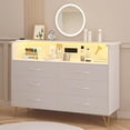thumbnail image 1 of Rugerasy 6 Dresser for Bedroom with Power Outlet & LED Light,Wooden Dressers with Wide Drawers & 2-Tier Open Shelves,Modern Chest of Double Wide Drawers for Living Room,Entryway,TV Stand,White, 1 of 7