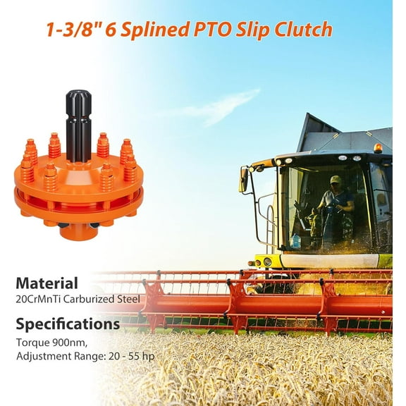 Rugerasy 6 Spline PTO Slip Clutch for Drive PTO Shaft,Ends Carburizing Steel 1 3/8" PTO Friction Clutch for Tractor,Bush Hog,Finish Mower,Rotary Brush Cutter and Fertilizer Spreader Use,Orange