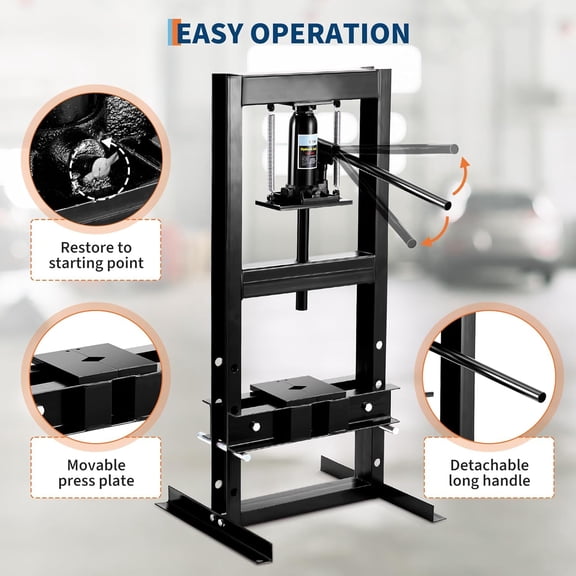 Rugerasy 6 Ton Hydraulic Shop Press,H-Frame Garage Floor Shop Press Adjustable Hydraulic Press with Press Plates for Automotive Repair,Black