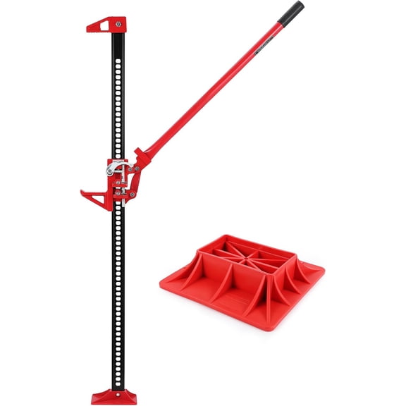 Rugerasy 60 Inch 7000 LBS Capacity Farm Jack,Ratchet Style Manual Farm Jack with Plastic Base,Height Adjustable,Heavy Duty Steel Off-Road Utility Jack,Red