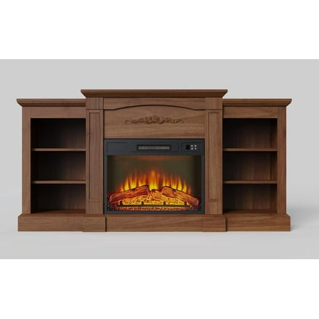 Rugerasy 67Inch Electric Fireplace TV Stand with Mantel & Cabinets, Brown