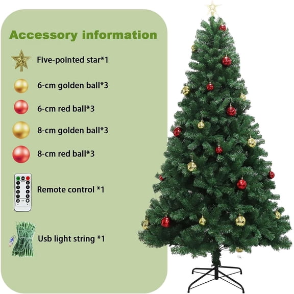 Rugerasy 6FT Artificial Christmas Tree,Premium Hinged Artificial Pine Lighted Holiday with Remote Control and Metal Stand for Living Room Office Party Decoration,Green