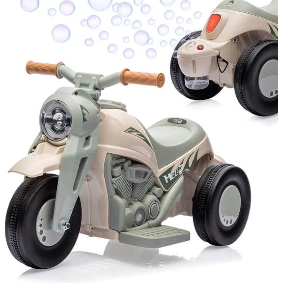 Rugerasy 6V Electric Bubble Car, Motorcycle with Bubble Function, Beige