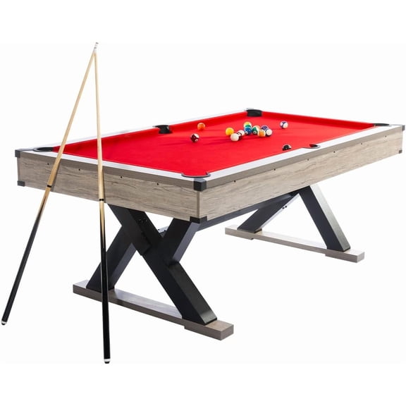 Rugerasy 7 Ft Pool Table,Heavy Duty Billiard Tables with Metal Support Frame,x-Shape Leg Design with 2 Cue Sticks,2 Chalks,Billiard Balls,Cleaning Brush All Complete Set,Red