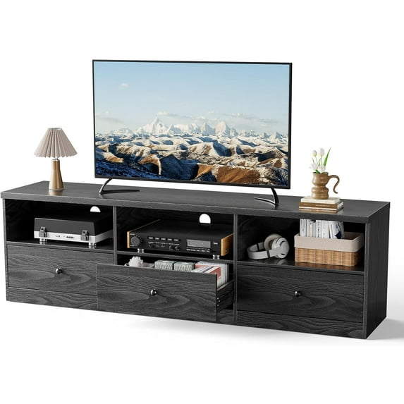 Rugerasy 70 inch Modern Black TV Stand for up to 80" TVs, with Storage Drawer