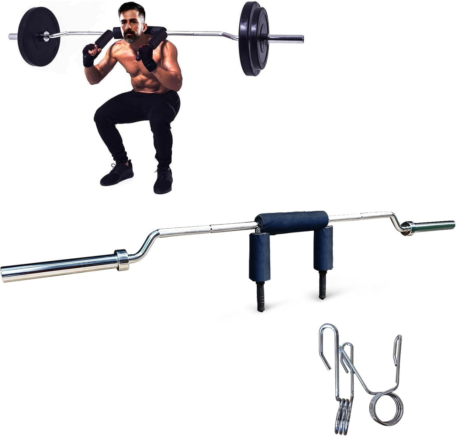 Rugerasy 700 Lb Safety Squat Bar,Capacity with Shoulder & Neck Pad + 2 Locking Collars,Fits 2-Inch Plates (Weights Not Included),Silver