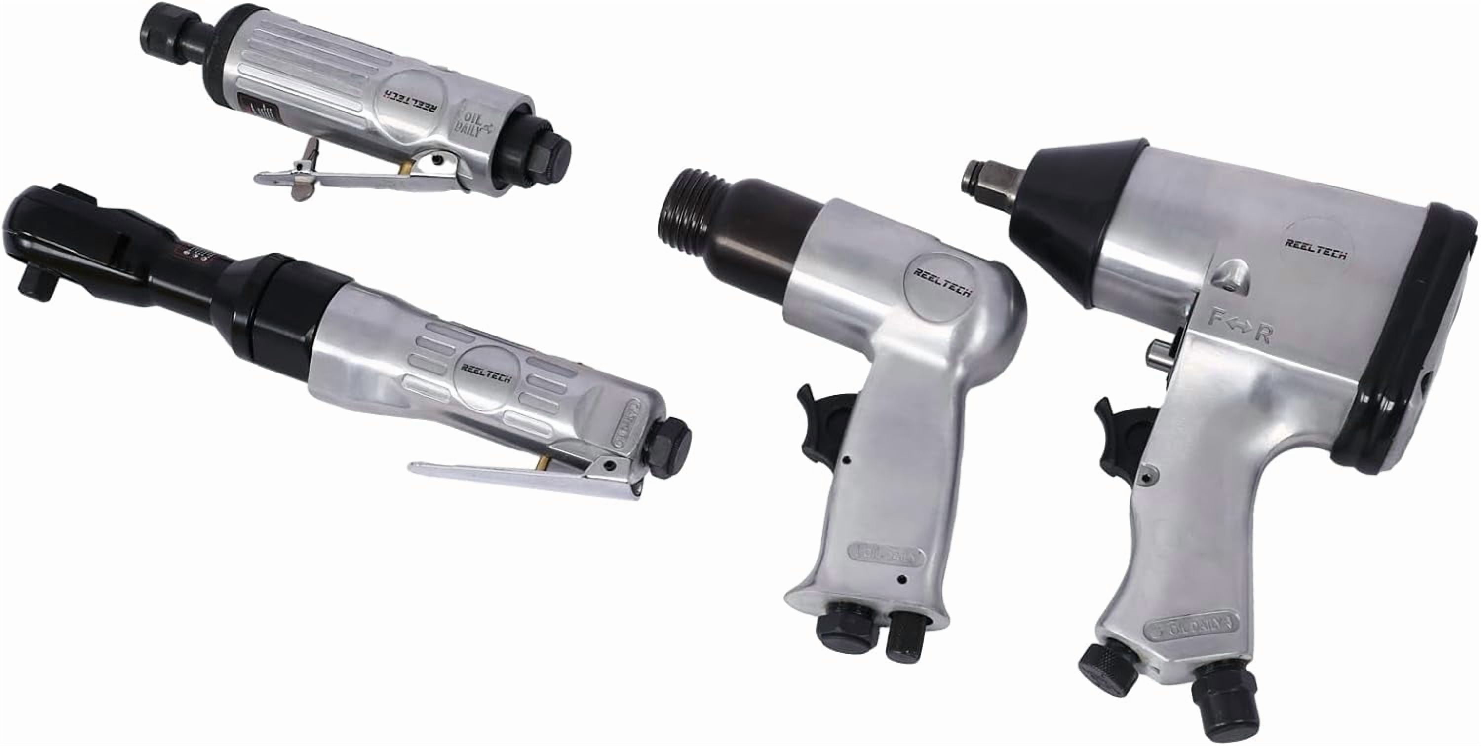Rugerasy 71PC Air Tool and Accessories Kit with Storage Case,Includes Power Ratchet,Impact Wrench,Air Ratchet,Die Grinder,Air Hammer,Hose Fittings for Automotive Maintenance,Silver