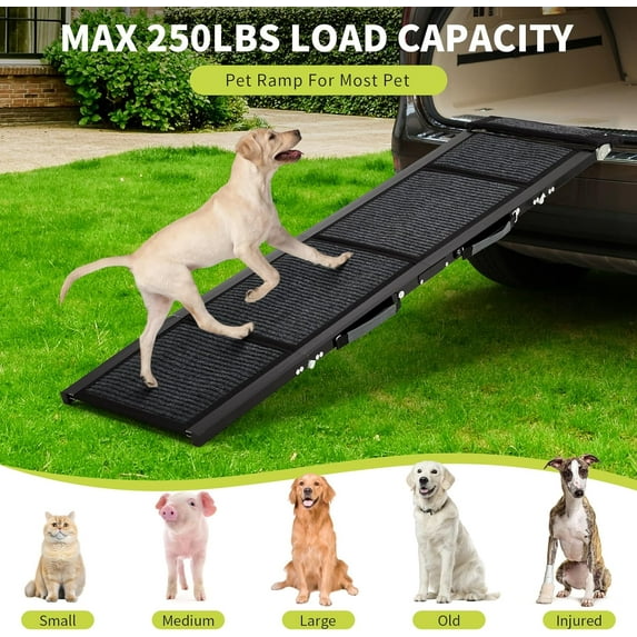 Rugerasy 71x17In Quad-Fold Pet Ramp for Cars, Non-Slip, 250lbs Capacity