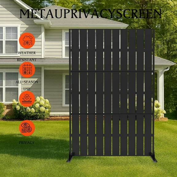 Rugerasy 72" H x 47" W Outdoor Metal Privacy Screens,Freestanding Metal Privacy Screen and 3-Panels,Privacy Screen for Fence with 0.39" Gap,Enhanced Privacy for Decorative Garden,Patio,Pool,Black