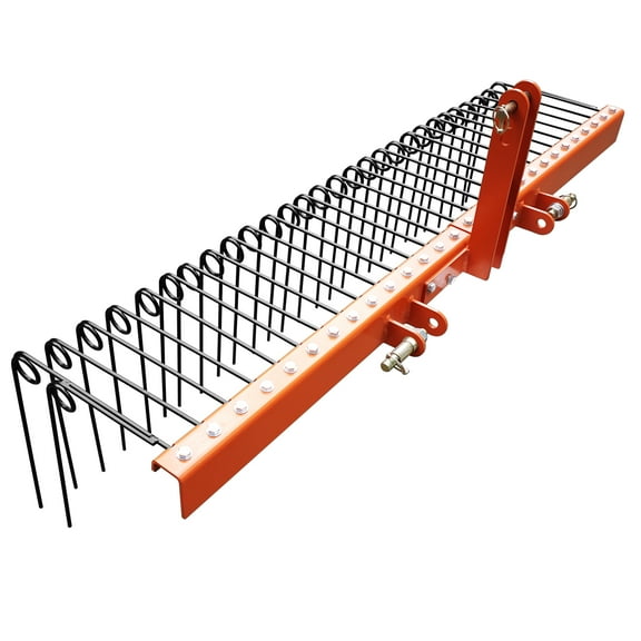 Rugerasy 72 Inch Powder Coated Steel Pine Straw Rake Steel Spring Landscape Rake Attaches to Tractor,3 Point Hitch for Tractor