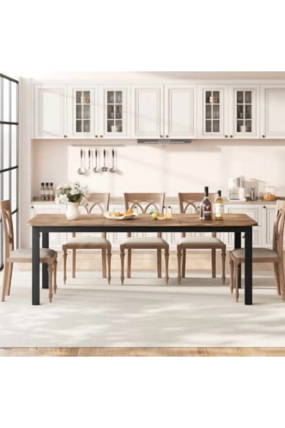 78.7 Inch Paulownia Wood Dining Table for 6-8 People,Modern Large Rectangle Kitchen Table,Farmhouse Dinner Table Kitchen & Dining Room Furniture,Retro color