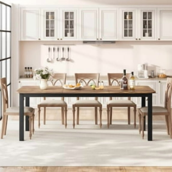 Rugerasy 78.7 Inch Paulownia Wood Dining Table for 6-8 People,Modern Large Rectangle Kitchen Table,Farmhouse Dinner Table Kitchen & Dining Room Furniture,Retro color