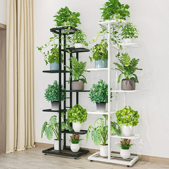 Rugerasy 8 Tiers Plant Stand Indoor Outdoor, 9 Potted Multiple Flower Pot Holder Shelf Corner Metal Plant Plant Holders Tiered Plant Display Rack for Patio Living Room,Bronze Gold Flower