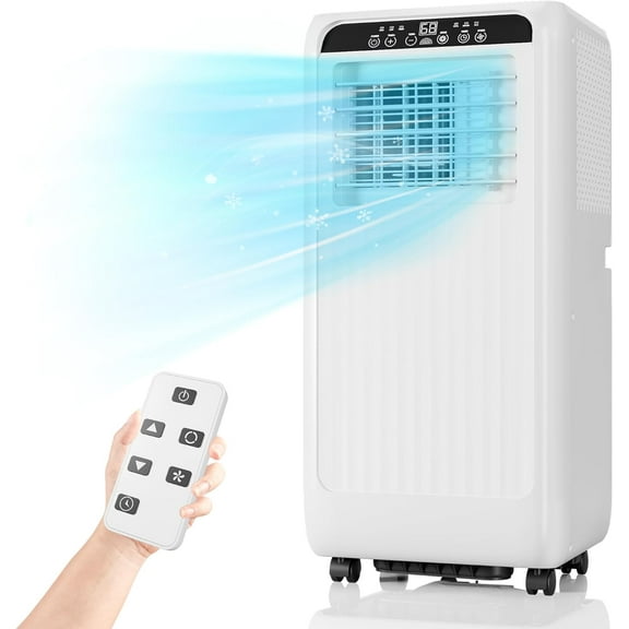 Rugerasy 8000 BTU Portable Air Conditioner,3 In 1 AC Unit for 350 Sq.Ft. with Built In Dehumidifier,2 Speed Fan,Timer,Remote,Led Display,Small Air Cooler for Bedroom,Black