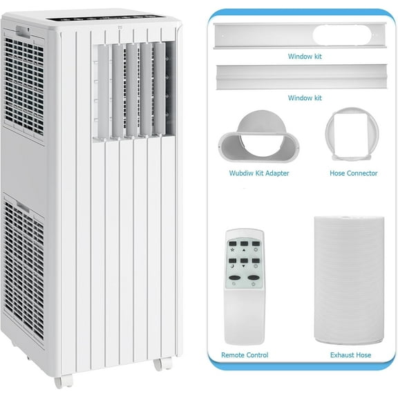 Rugerasy 8000 BTU Portable Air Conditioners,AC Units for Rooms with Casters,Remote Control & Sleep Mode,Fast Cooling 350 Sq.Ft,3-IN-1 Cooling,Dehumidifying,Fan for Rooms/Studios/Offices