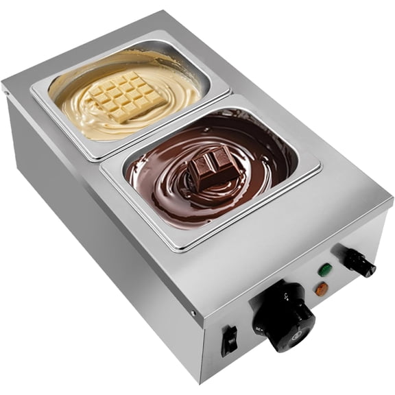 Rugerasy 800W 2 Tanks Chocolate Melter,Chocolate Tempering Machine with Lid and Temperature Limiter,Electric Chocolate Melting Pot for Milk Coffee,2 Tanks