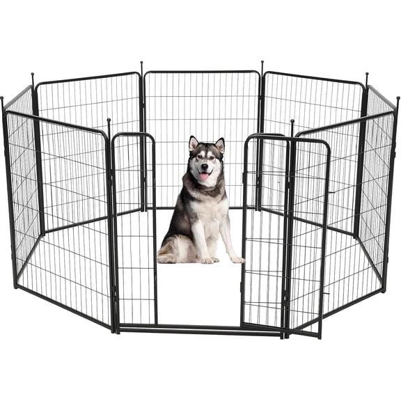 Rugerasy 8pc Dog Playpen,Pet Play Pen Indoor/Outdoor,Heavy Duty Metal Pet Exercise Pen,Wide Door Low Threshold,Portable Pet Playpen for Garden Yard,Quick Install,32*40 inches