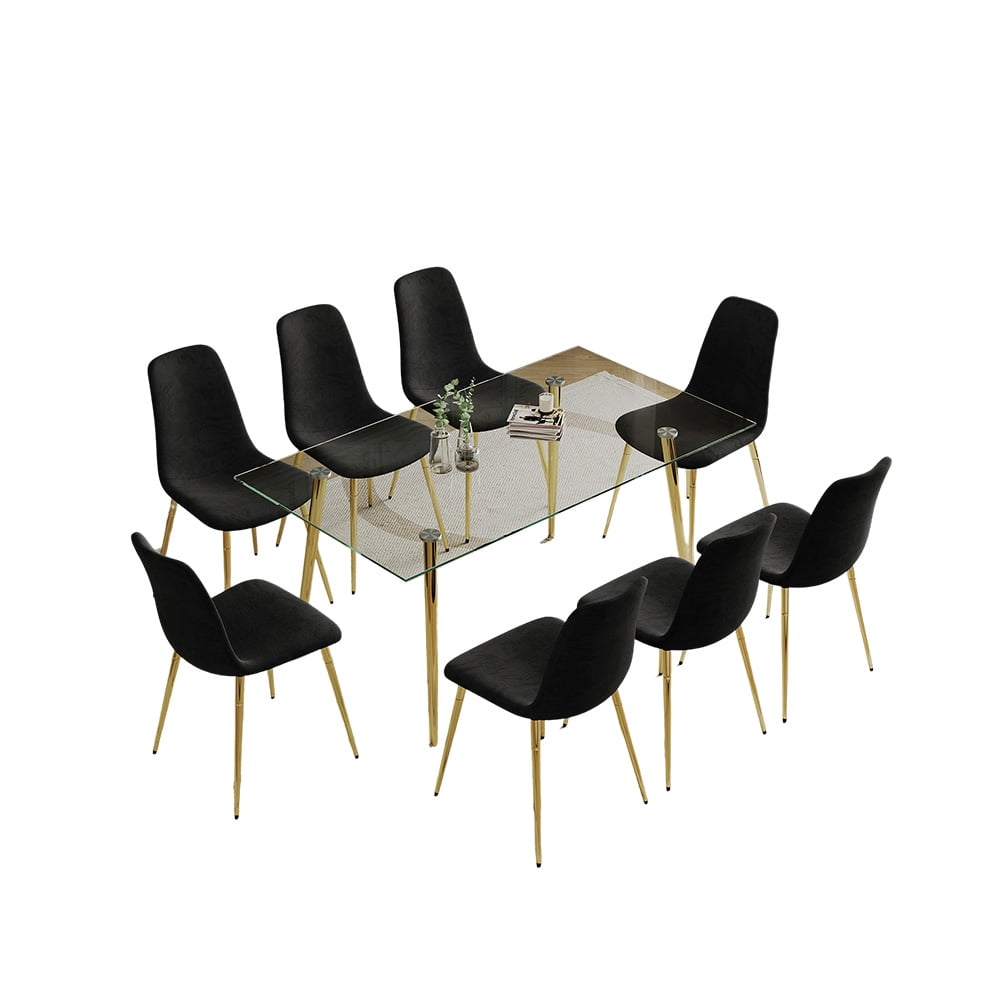 Rugerasy 9 Pcs Dining Table Set, Dining Room Table Set, 8 Fabric Chairs