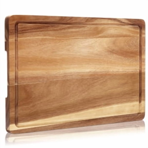 Rugerasy Acacia Wood Cutting Board for Kitchen,18x12x1 Inches Wooden Chopping Board with Deep Juice Groove,Built-In Back Handle,Easy to Clean,Butcher Block Service Tray for Fruit,Meat