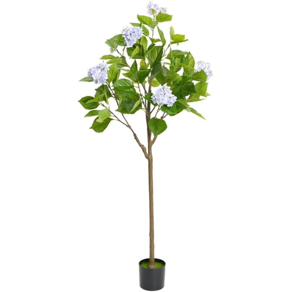 Rugerasy Artificial Hydrangea Tree, 5FT Blue Flowers Fake Potted Decorative Hydrangea Flowers Tree, Modern Artificial Tree,Perfect Housewarming GiFT for Indoor Home