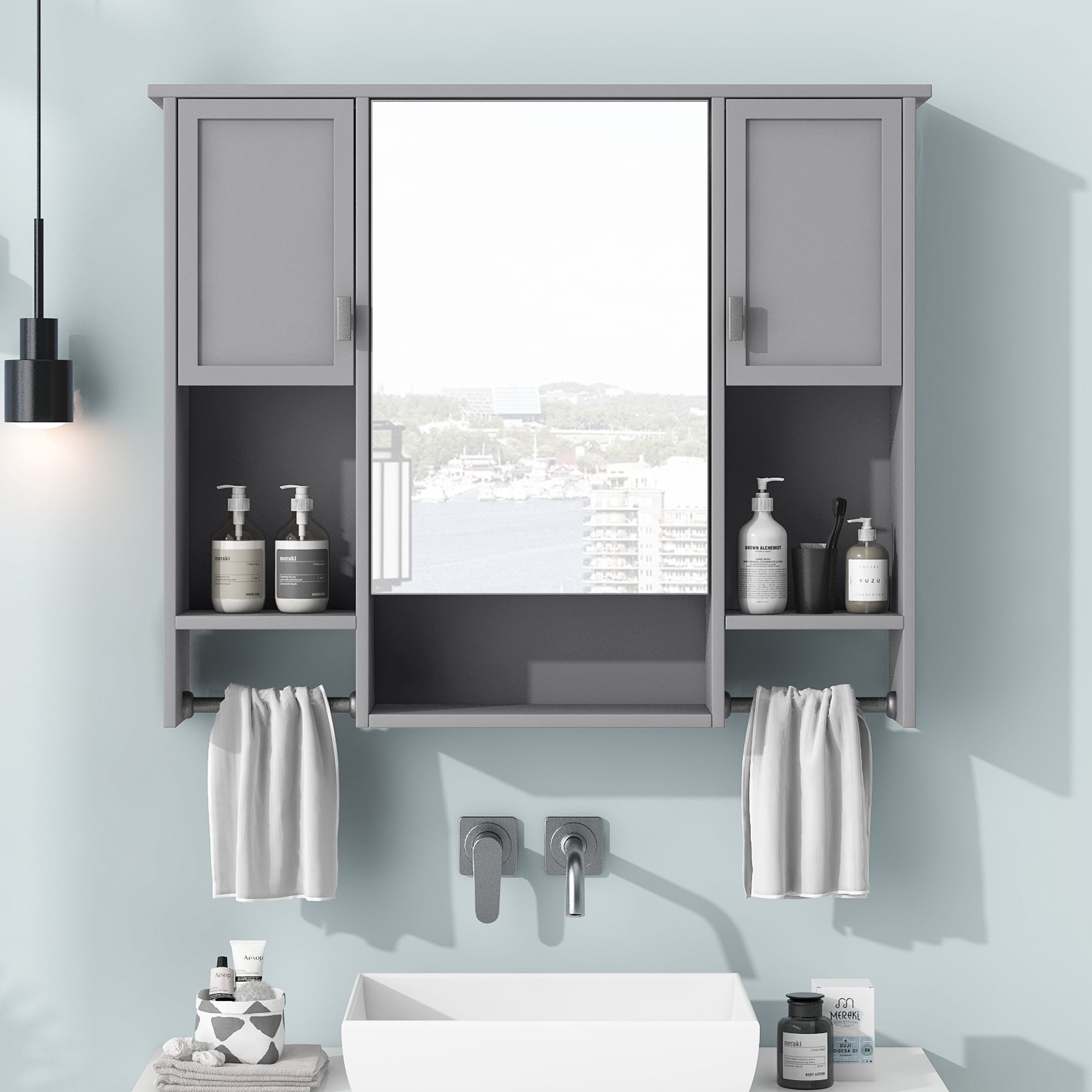 Rugerasy Bathroom Mirror Cabinet Wall Mounted Bathroom Storage Cabinet ...