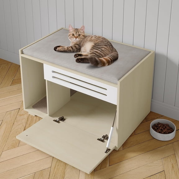 Rugerasy Cat Litter Box Enclosure Furniture Hidden Litter Box Cabinet Indoor Cat Washroom Pet House Dog Proof Hideaway Kitty Flip-Down Opening Litter Box Enclosure,Wood color