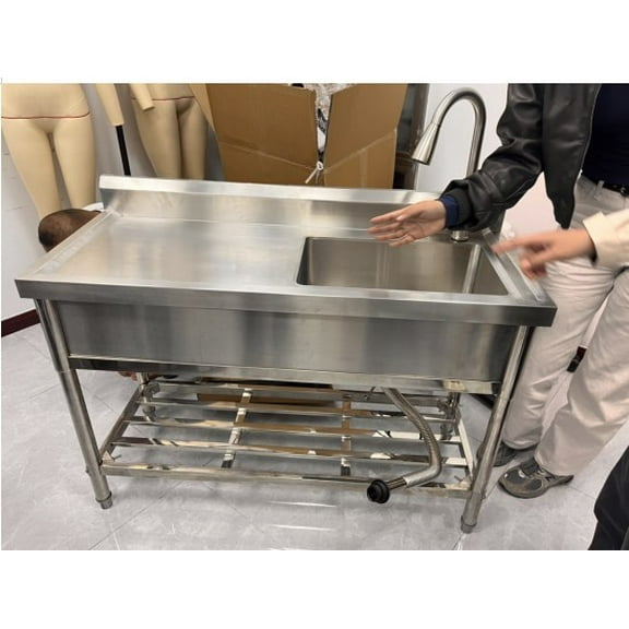 Rugerasy Commercial Restaurant Sink,Freestanding Sink with Pull-Out Faucet,Stainless Steel Utility Sink Workbench Storage Shelf,For Backyard Garden Kitchen