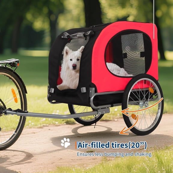 Rugerasy Dog Bike Trailer for Medium & Large Dogs - 16IN Air-Filled Tires Pet Bicycle Carrier with Universal Coupler | Waterproof Oxford Fabric Cargo Cart for Medium/Large Dogs,Black and Red