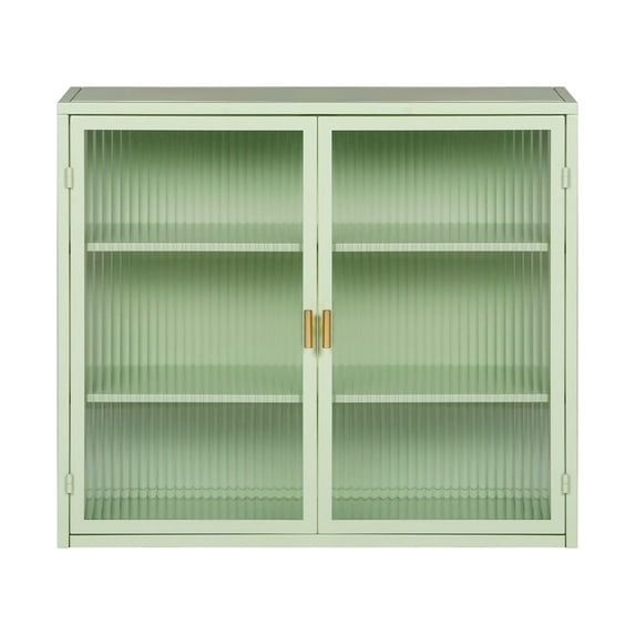 Rugerasy Double Glass Door Wall Cabinet With Removable Shelves For Office Dining Room Living Room Kitchen Bathroom