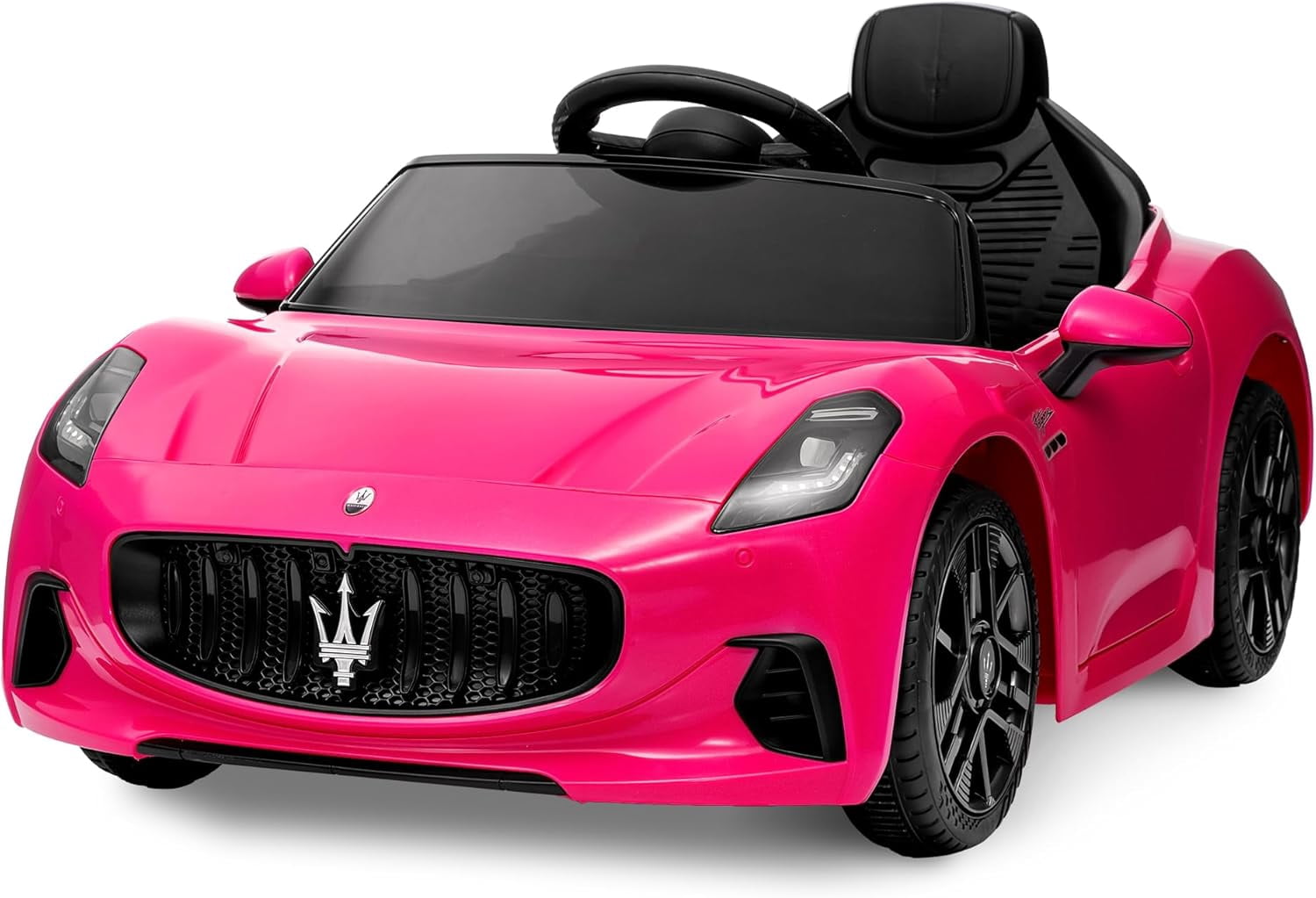 Rugerasy Electric Sports Car with Remote Control,12v Ride on Toy Car for Ages 3+,1 Seater Car with Bluetooth,LED Lights,Music,Double Doors,RC Car,Rose Red