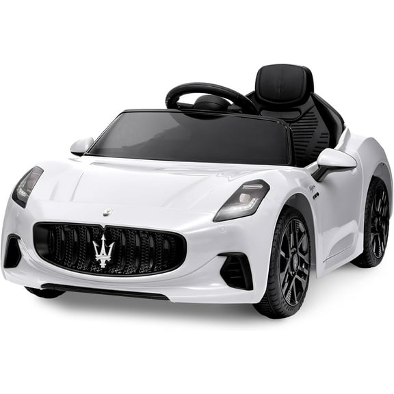 Rugerasy Electric Sports Car with Remote Control,12v Ride on Toy Car for Ages 3+,1 Seater Car with Bluetooth,LED Lights,Music,Double Doors,RC Car,White