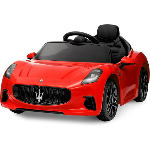 Rugerasy Electric Sports Car with Remote Control,12v Ride on Toy Car for Ages 3+,1 Seater Car with Bluetooth,LED Lights,Music,Double Doors,RC Car,Red