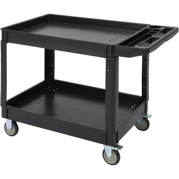 Rugerasy Extra Large Rolling Utility Cart 2 Tier,Heavy Duty Commercial Cart with 360° Swivel Wheels and Push Handle,Mobile Storage Trolley for Shop Cleaning,Black