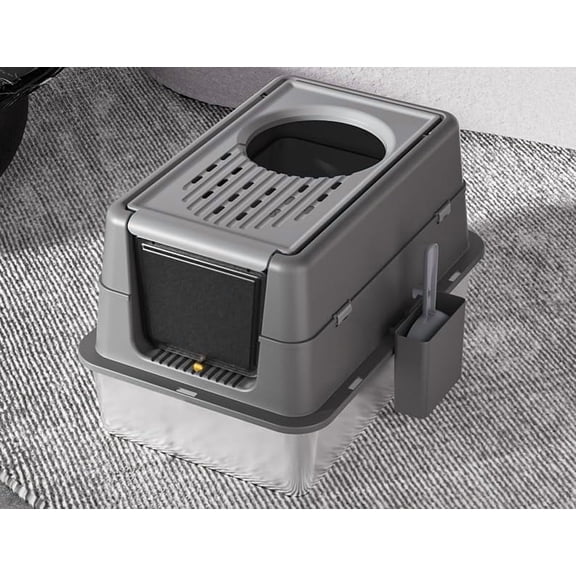Rugerasy Extra Large Stainless Steel Cat Litter Box with Removable Flip-Top Lid,Enclosed Metal Tray with Front & Top Entry,Easy-Clean,Deep Black
