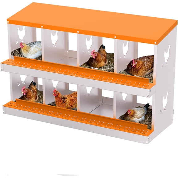 Rugerasy Galvanized Steel Nesting Box for Chicken Coop,Removable Drop Tray & Ventilation,Easy Clean Laying Box,Rustproof Design Protects Eggs,Orange,8 compartments,without bracket