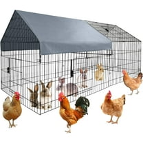 Rugerasy Large Metal Chicken Coop,Chicken Coop Run with Waterproof Cover Outdoor Backyard Farm Animal Enclosure Crate Pet Playpen Exercise Pen for Hens Rabbit Duck,Gray