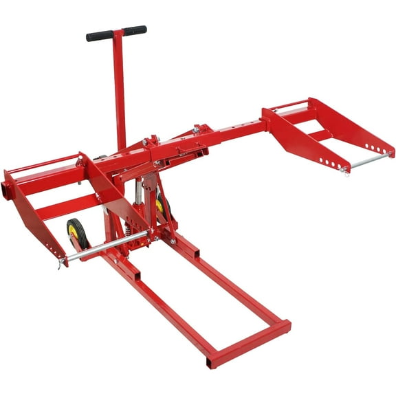 Rugerasy Lawn Mower Lift,Heavy Duty Steel Lawn Tractor Lift Jack with Adjustable Wheel Span,Wheels & Non Slip Handle,for Zero Turn/Riding Mower,550 LB Capacity,Red