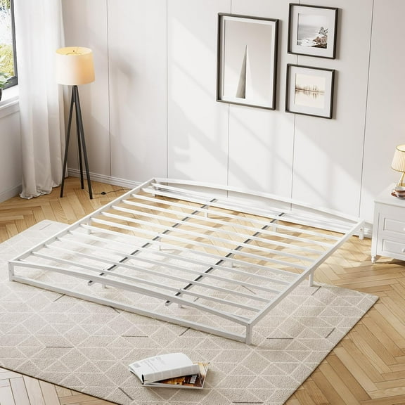 Rugerasy Low Profile King Bed Frame,Heavy Duty Metal King Size Platform Bed Frame,Mattress Foundation with Steel Slat Support,No Box Spring Needed,Easy Assembly,6 Inch,White KING