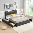 thumbnail image 1 of Rugerasy Metal & Wood Queen Bed Frame Storage Headboard With Charging Station Noise Free Full Bed For Home Bedroom, 1 of 8