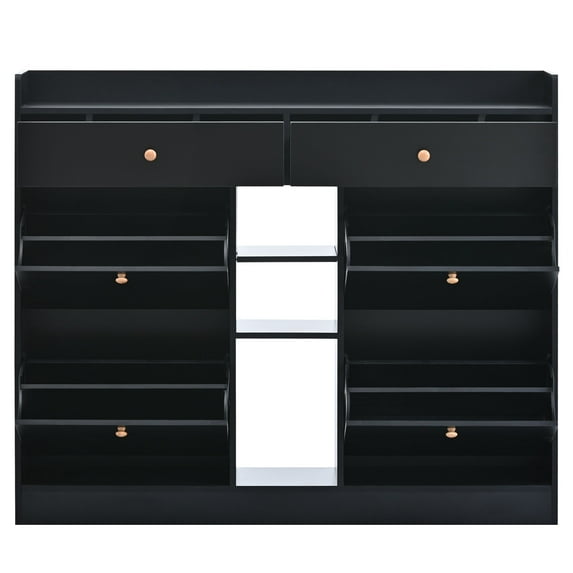 Rugerasy Modern Freestanding Shoe Rack With 4 Multifunctional Storage Organizer 2-Tier Storage Cabinet With Drawers For Entrance Hallway
