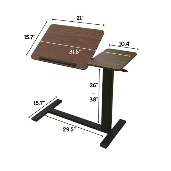 Rugerasy Foldable Bedside Table with Adjustable Height, Mobile Rolling Laptop Stand, Walnut Finish, Ideal for Sofa or Bedside Use