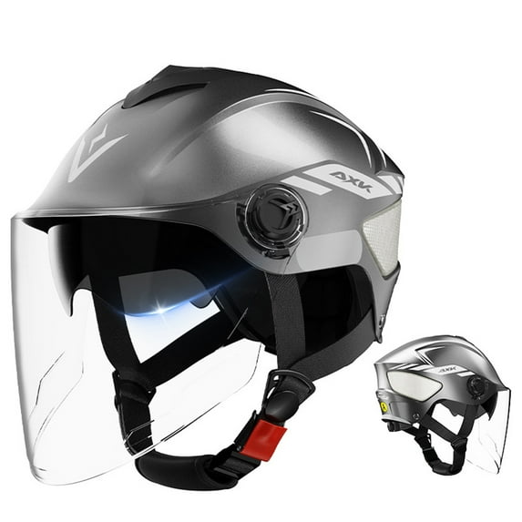 Rugerasy Motorcycle Half Helmet Men Women, Eye And Face Protection Dual Lens Design, Quick Release Buckle, Stylish Open Face Helmet, Motorbike Equipment