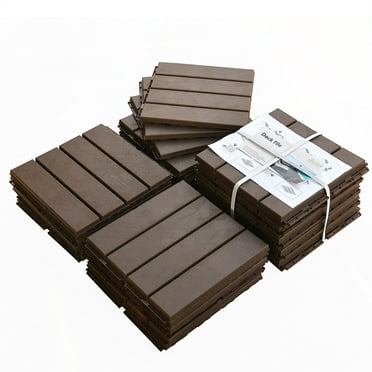 Rugerasy Patio Interlocking Deck Tiles, 12"x12" Square Composite Decking Tiles, Checked Plastic Outdoor Flooring Tile All Weather,For Balcony Porch,Patio