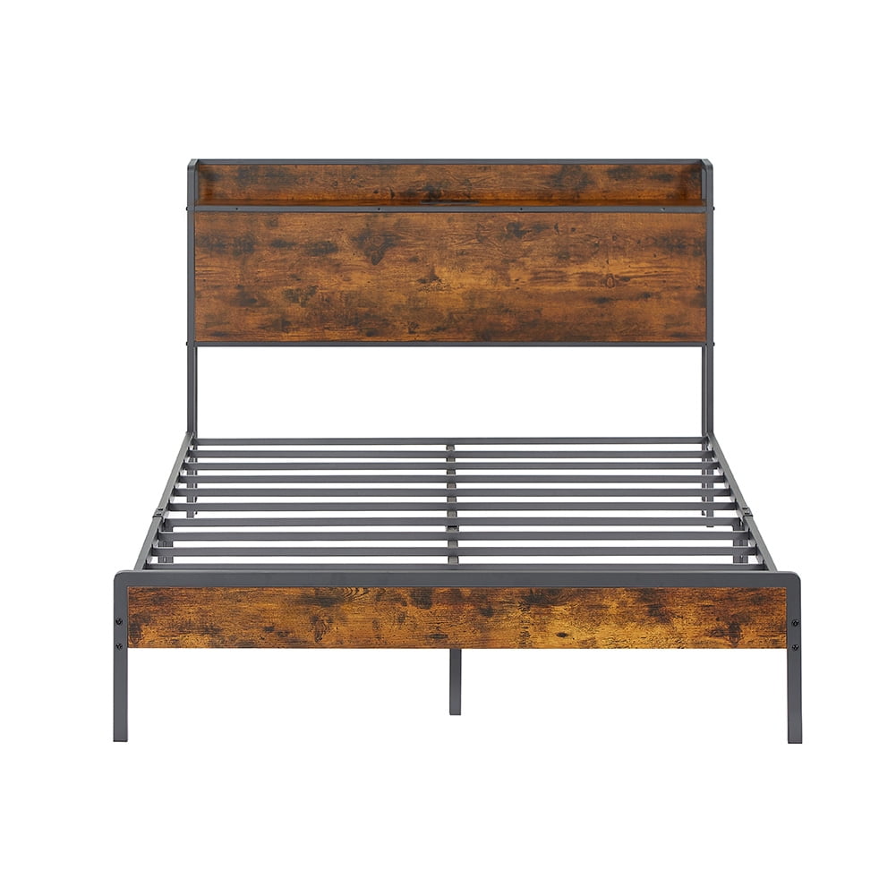 Rugerasy Platform bedstead With Storage Headboard, Built In Charging ...