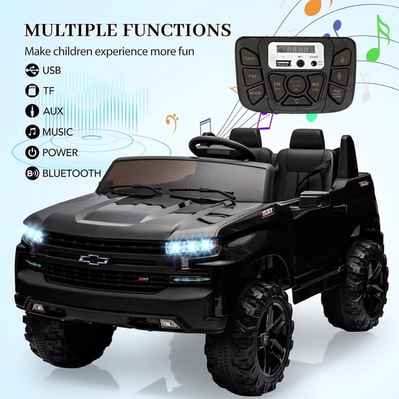 Rugerasy Powered Ride-Ons,2 Seaters Ride On Car, 24V Electric Car with Remote Control, 2 Motors Battery Powered 21IN Extra Large Seats,LED Headlights, Music, Ride On Toys,Black