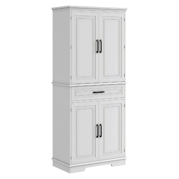 Rugerasy Practical Food Storage Cabinet,Freestanding Cabinet with 4 Doors,Drawers,4 Shelves,for Kitchen, Dining Room, Living Room