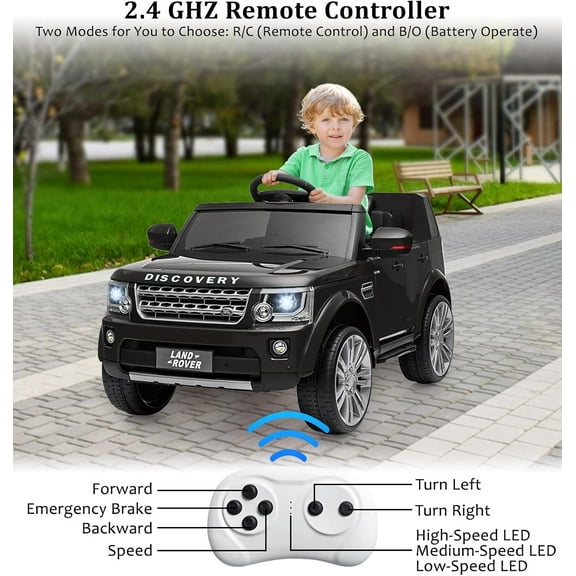 Rugerasy Ride On Toys for 3-8Y,12V Ride On Truck, 2-in-1 Parent-Controlled Electric Ride On Toy with Shock Absorbers, 3 Speeds, Music Player, LED Lights,Black