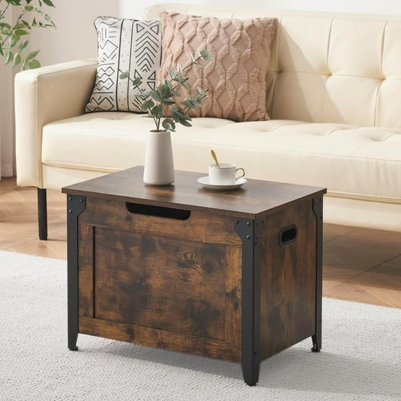 Rugerasy Storage Bench,23.6 Inch Retro Wooden Storage Chest with 2 Safety Hinges,Loads 300 lb,Easy Assembly,Storage Ottoman Bench for Bedroom Entryway,Retro color